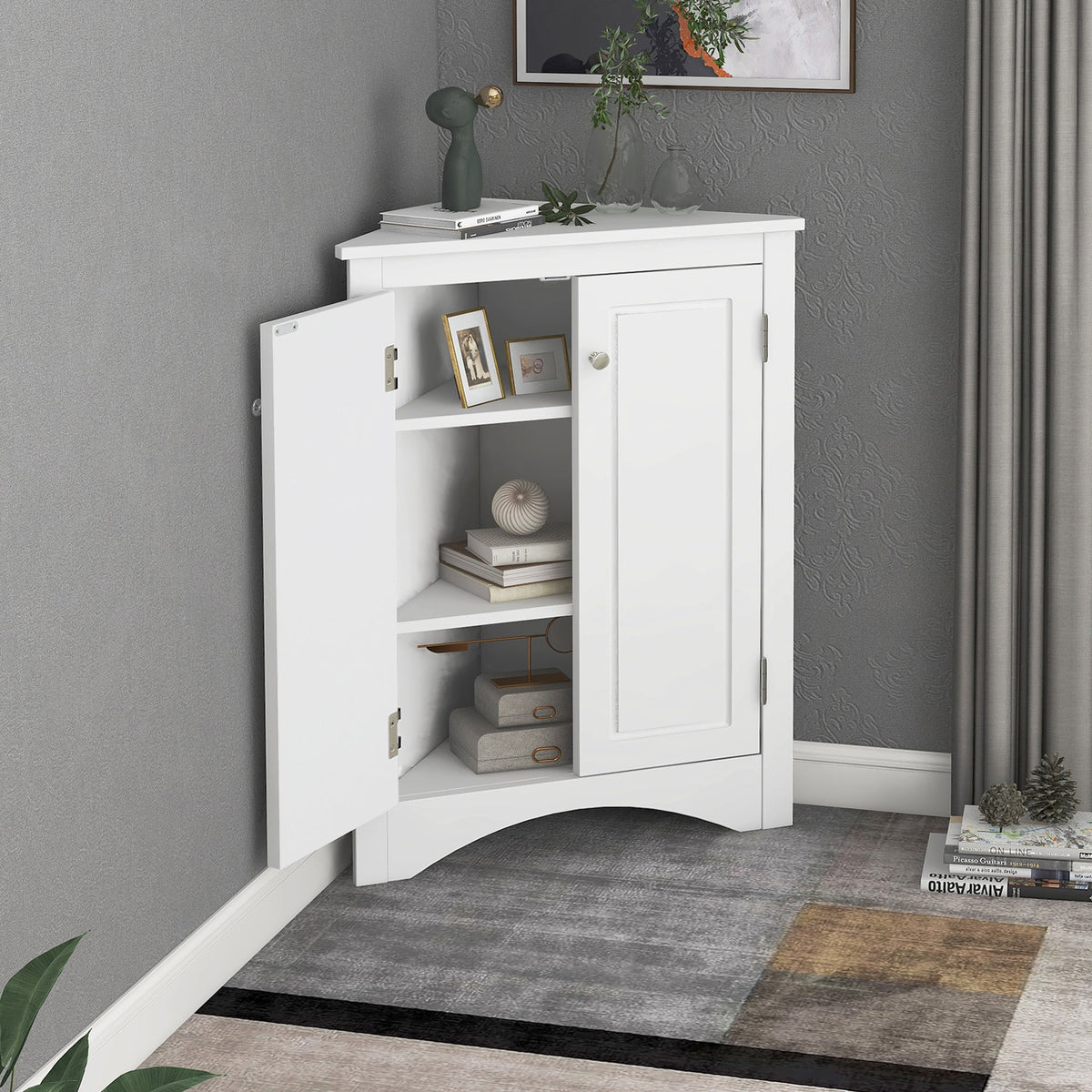 Corner Bathroom Storage Cabinet with Adjustable Shelves