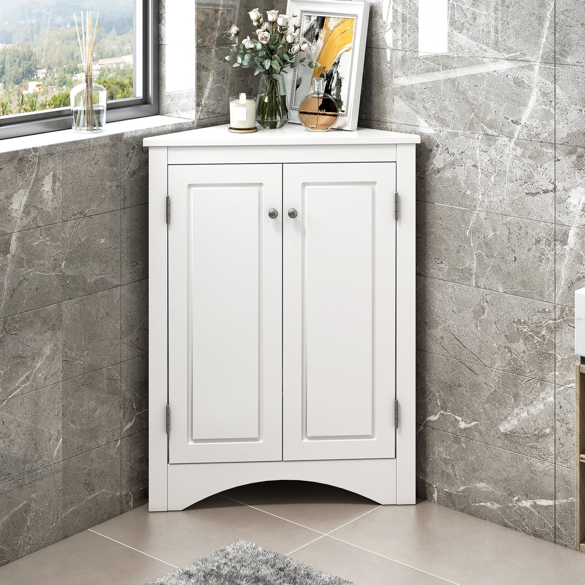 Corner Bathroom Storage Cabinet with Adjustable Shelves