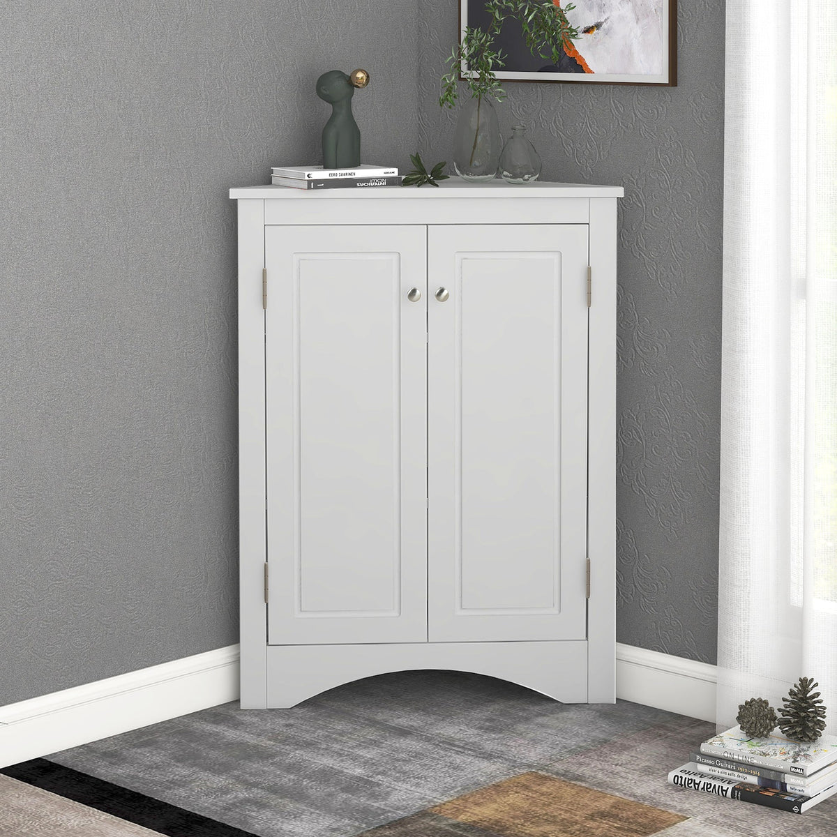 Corner Bathroom Storage Cabinet with Adjustable Shelves