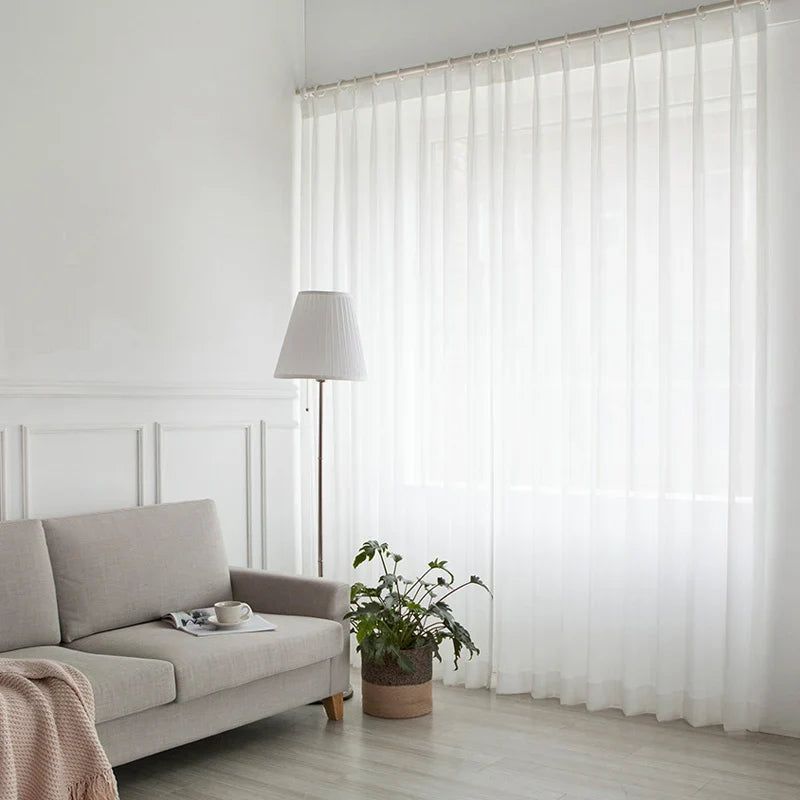 White Sheer Curtains for Living Room, Light-Diffusing Voile