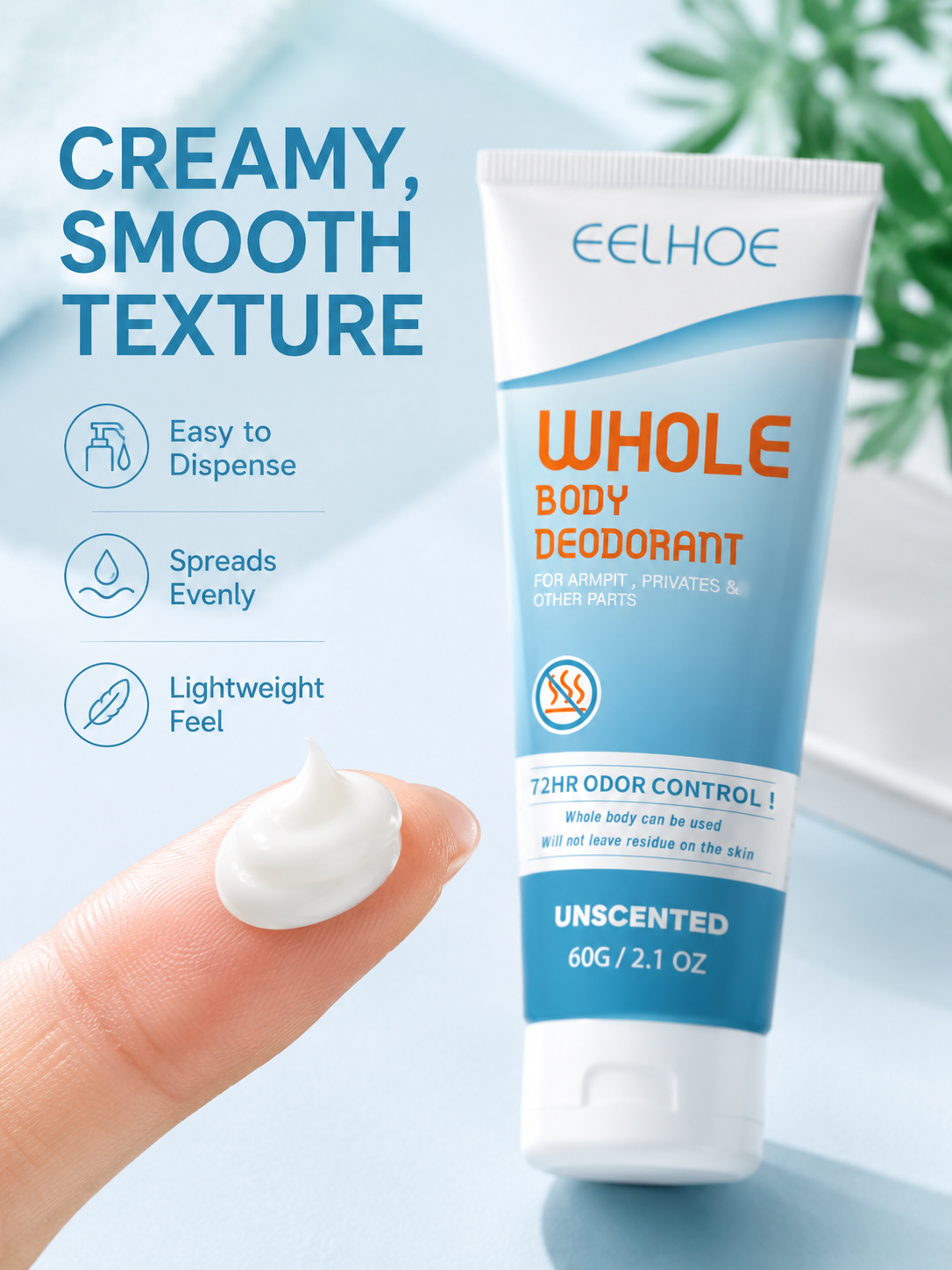 Whole Body Deodorant Cream - 72HR Odor Control, No Residue