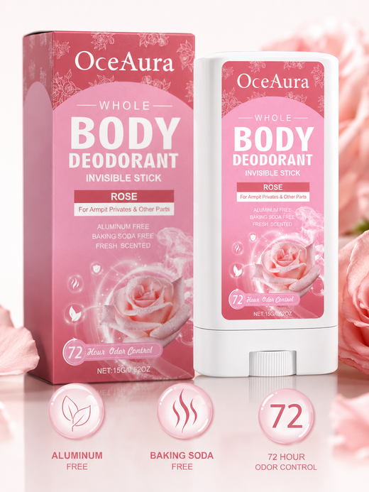 Whole Body Deodorant Stick — 72H Aluminum‑Free Rose Scent