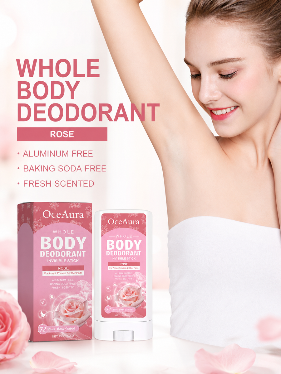 Whole Body Deodorant Stick — 72H Aluminum‑Free Rose Scent
