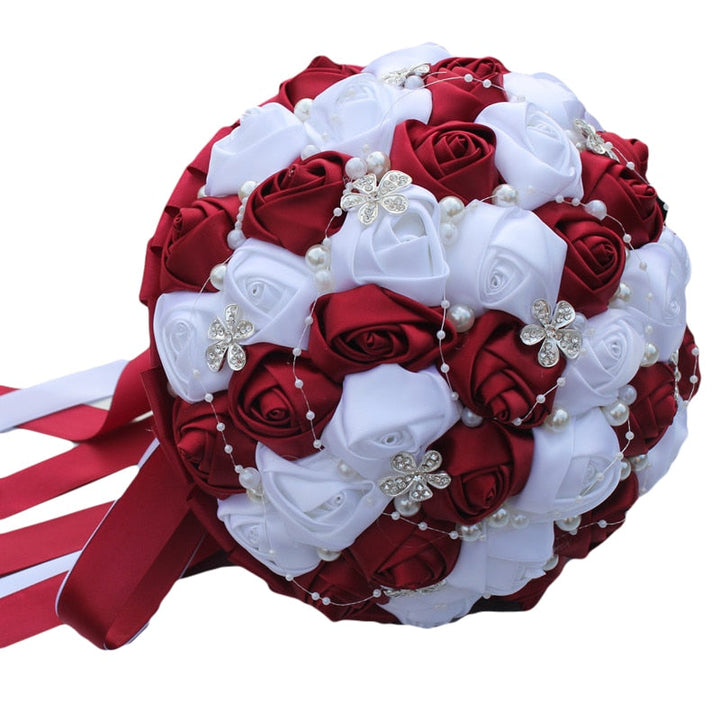 Burgundy Satin Rose Bridesmaid Bouquet for Weddings