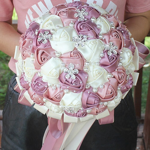 Burgundy Satin Rose Bridesmaid Bouquet for Weddings
