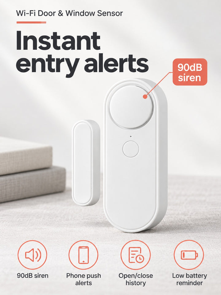 Wi-Fi Door and Window Sensor with 90dB Siren Alerts