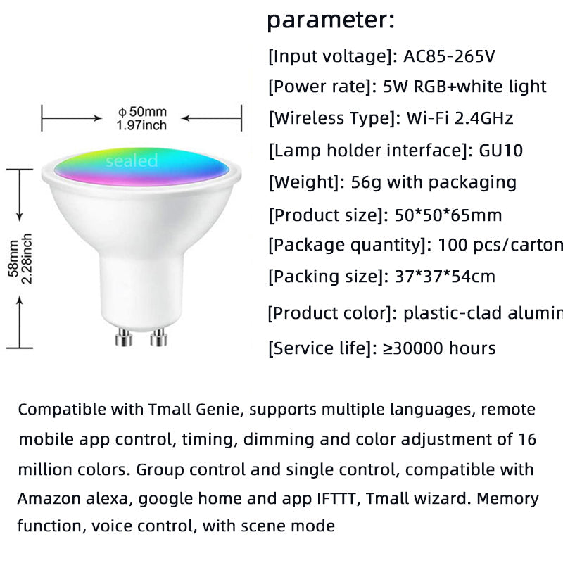 Smart GU10 Spotlight Bulb with App & Voice Colour Control