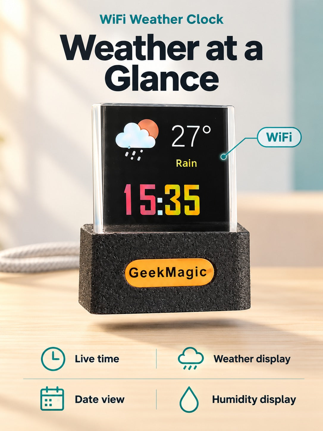 WiFi Weather Clock Cube: Live Time & Forecast on Desk
