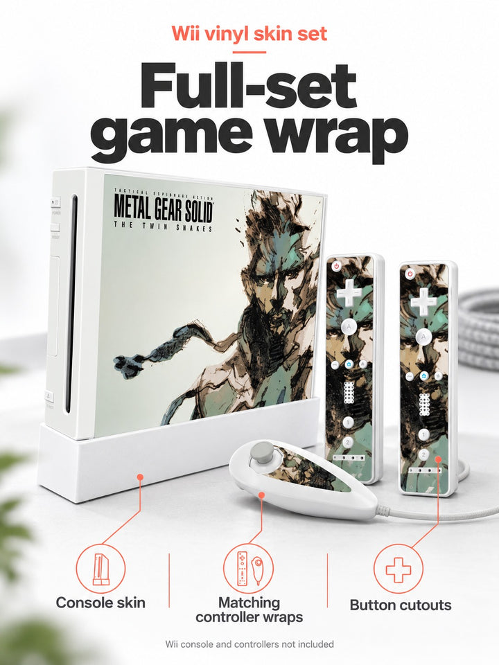 Wii Console Skin Set with Matching Vinyl Controller Wraps