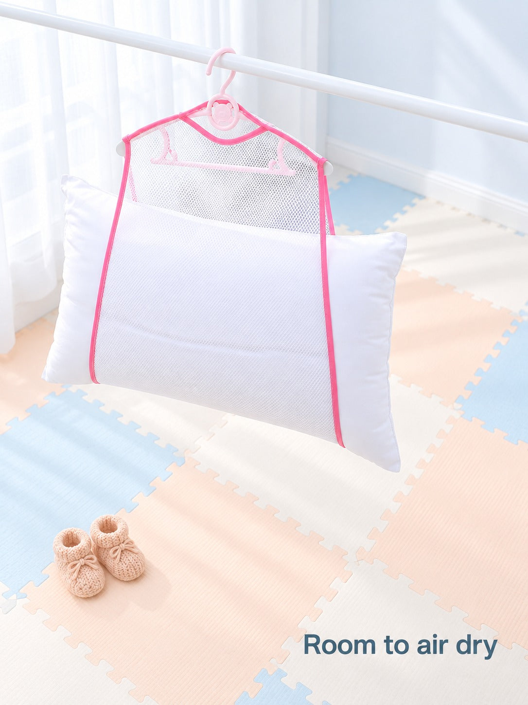 Windproof Pillow Drying Rack with Mesh Bag for Toys