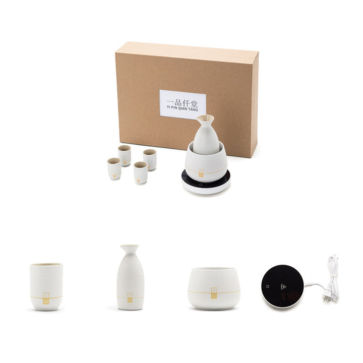 Ceramic Sake & Wine Warmer Set with Carafe and Cups