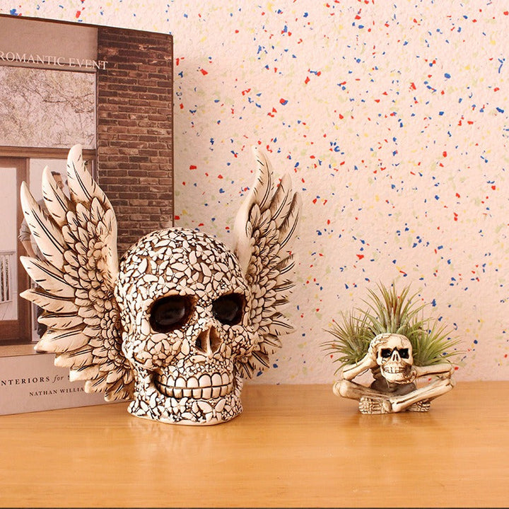 Winged Skull Decor: Dramatic Gothic Desktop Centerpiece