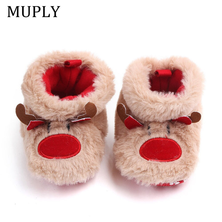 Baby First Walker Shoes – Cozy Plush Reindeer Warmth