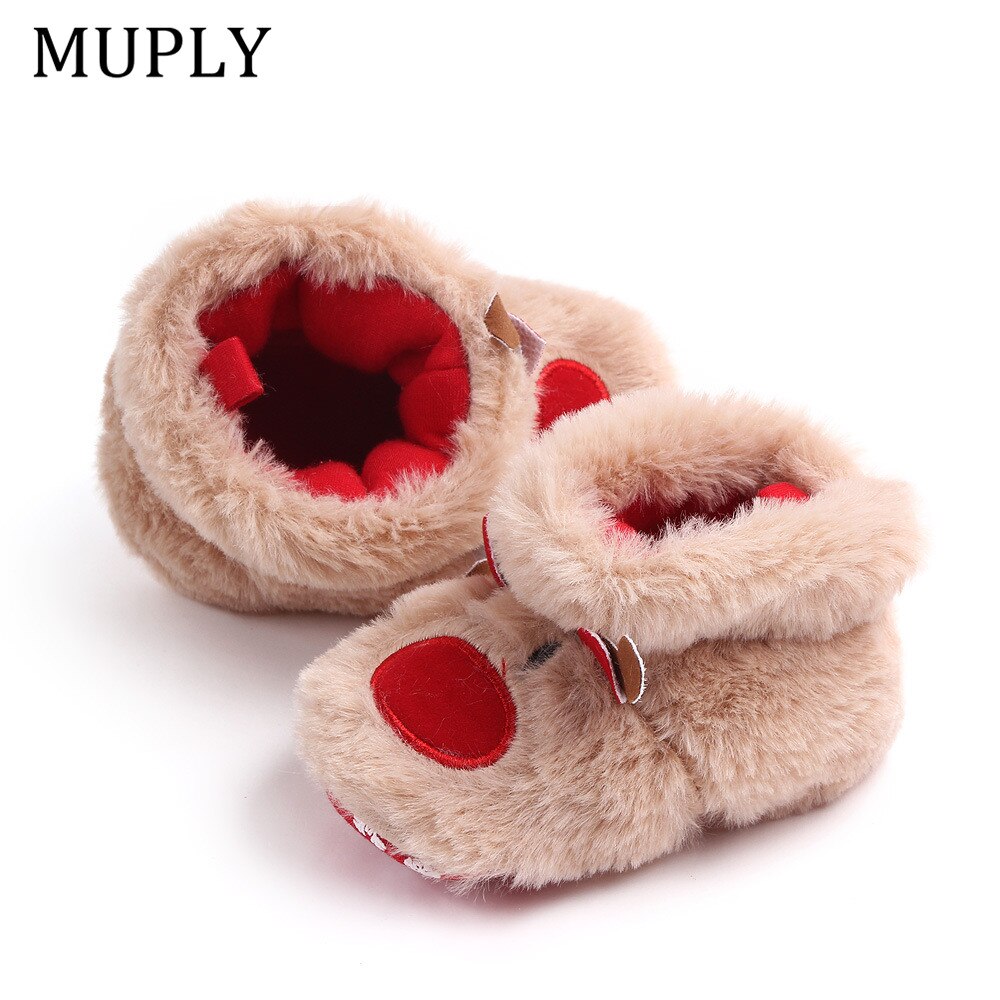 Baby First Walker Shoes – Cozy Plush Reindeer Warmth
