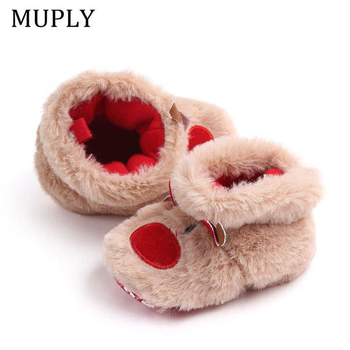 Baby First Walker Shoes – Cozy Plush Reindeer Warmth