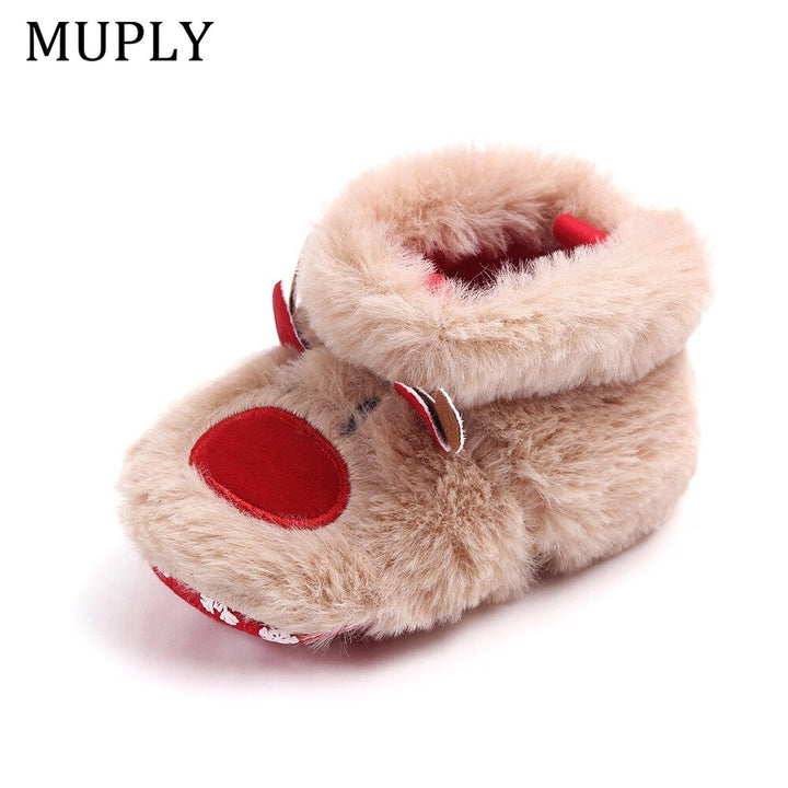 Baby First Walker Shoes – Cozy Plush Reindeer Warmth