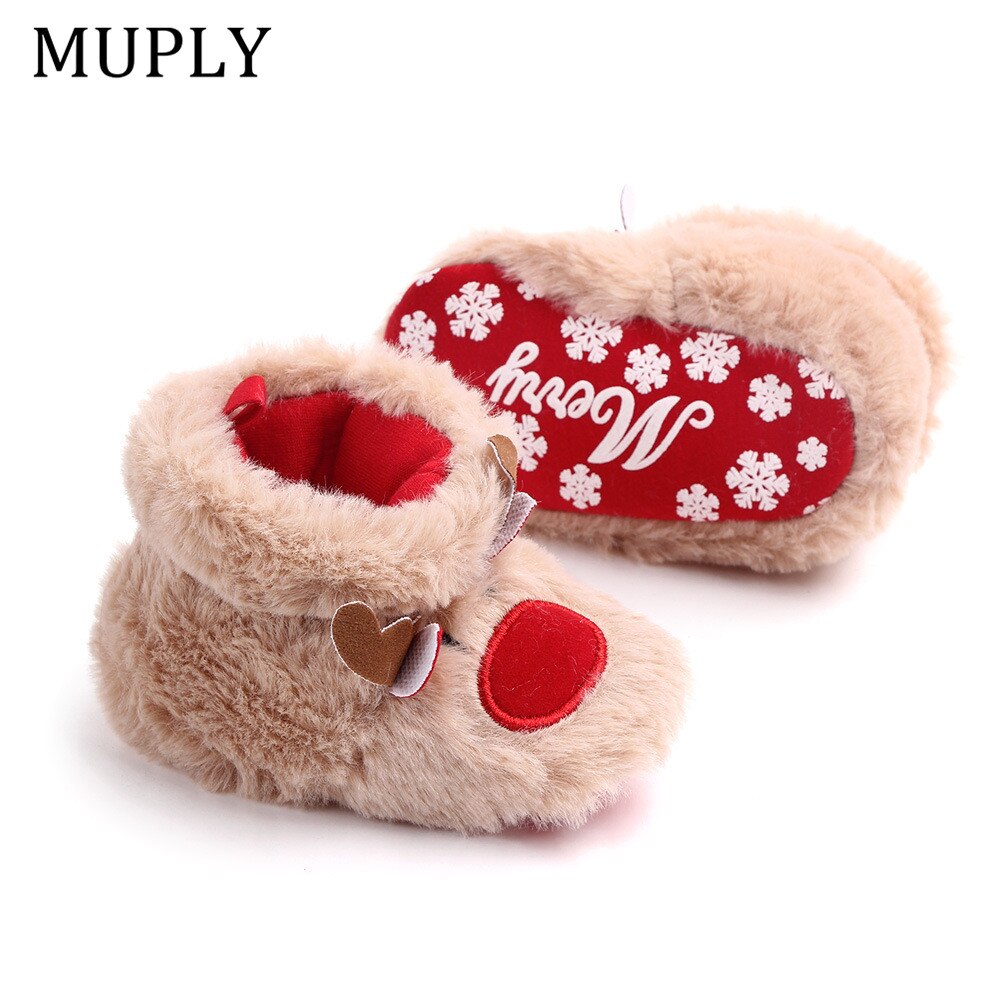 Baby First Walker Shoes – Cozy Plush Reindeer Warmth