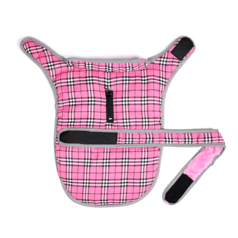 Fleece-Lined Plaid Dog Coat for Warm Winter Walks