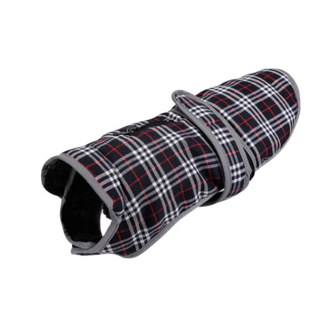 Fleece-Lined Plaid Dog Coat for Warm Winter Walks