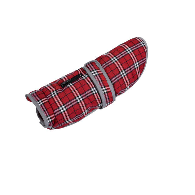 Fleece-Lined Plaid Dog Coat for Warm Winter Walks