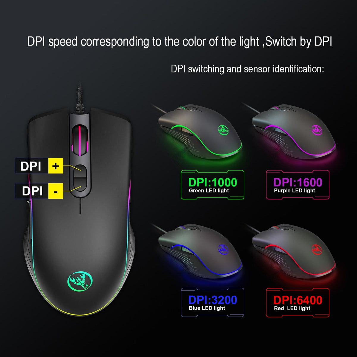 Wired RGB Gaming Mouse with 4-Level DPI for PUBG