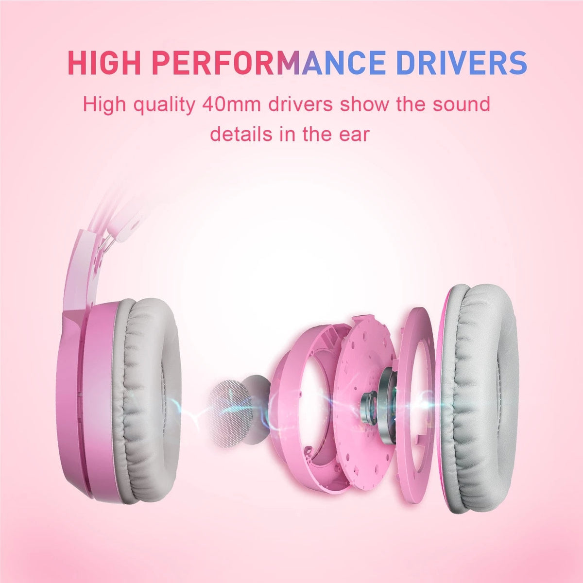 Pink Cat-Ear Gaming Headset with Mic and 7.1 Surround