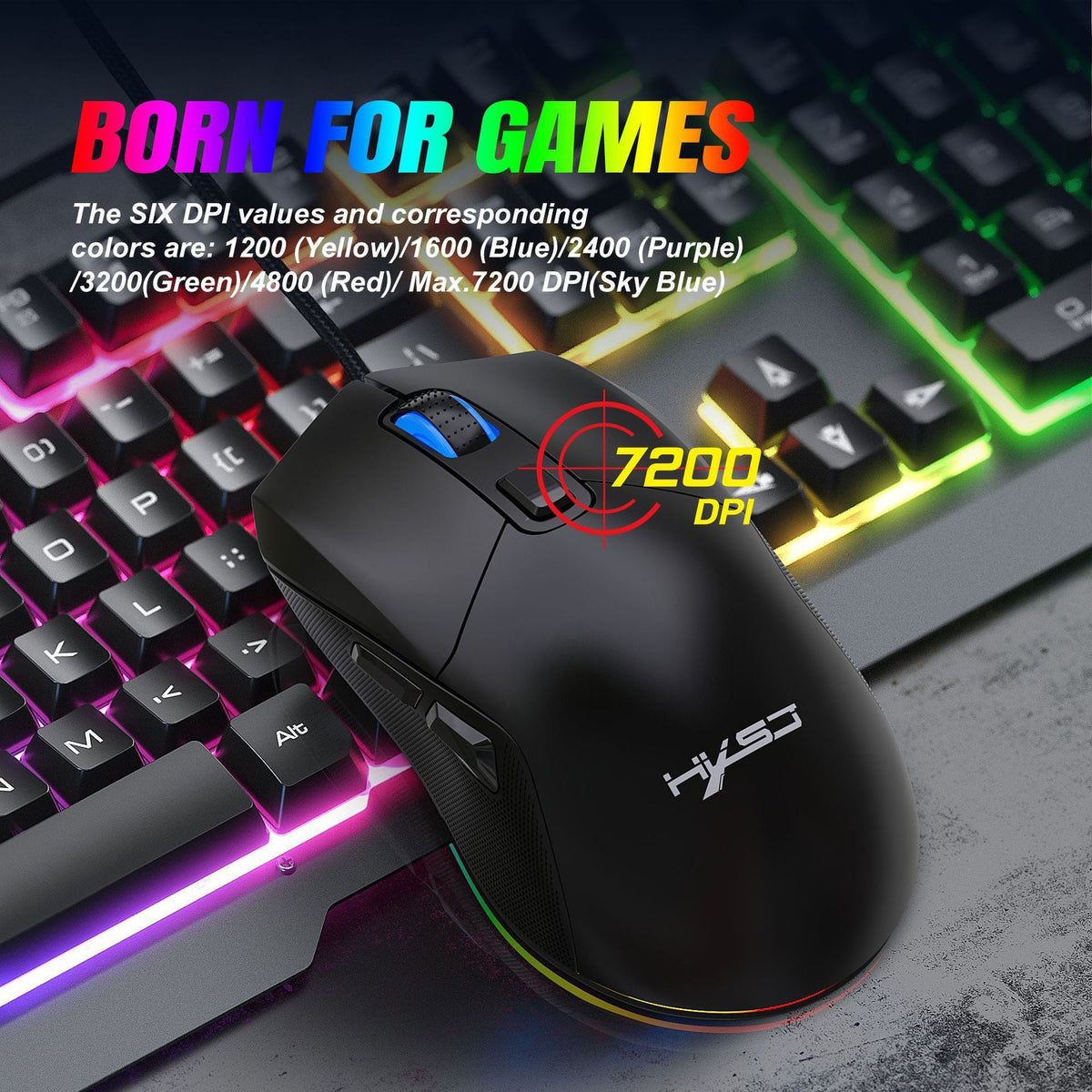Lightweight Wired Gaming Mouse 7200 DPI with RGB Light