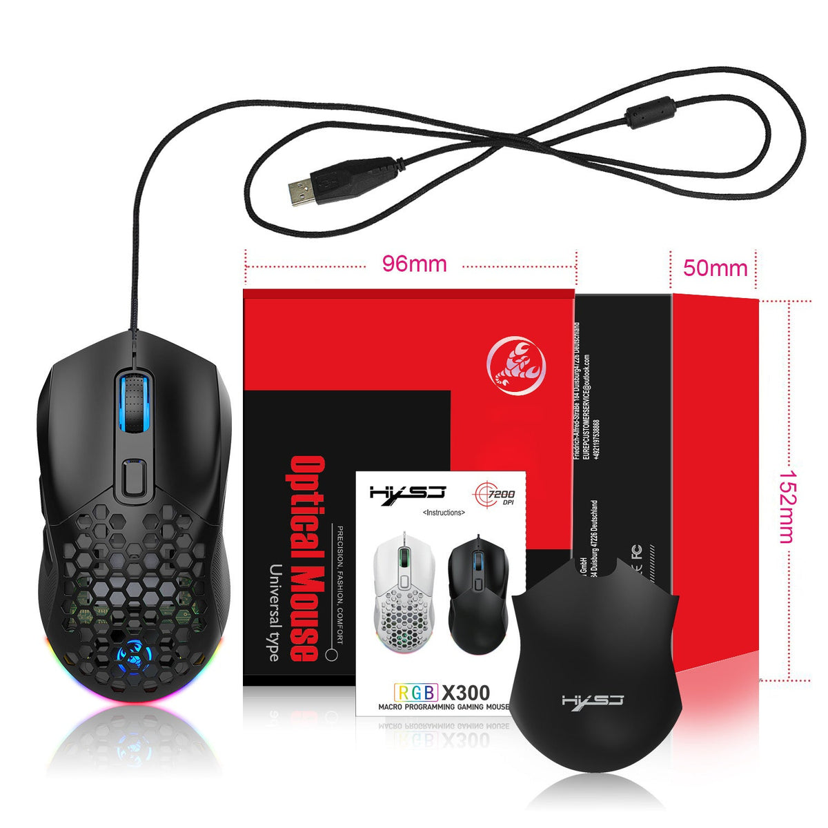 Lightweight Wired Gaming Mouse 7200 DPI with RGB Light