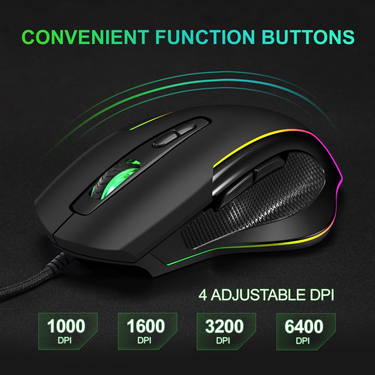 Wired RGB Gaming Mouse with 7 Breathing Light Modes