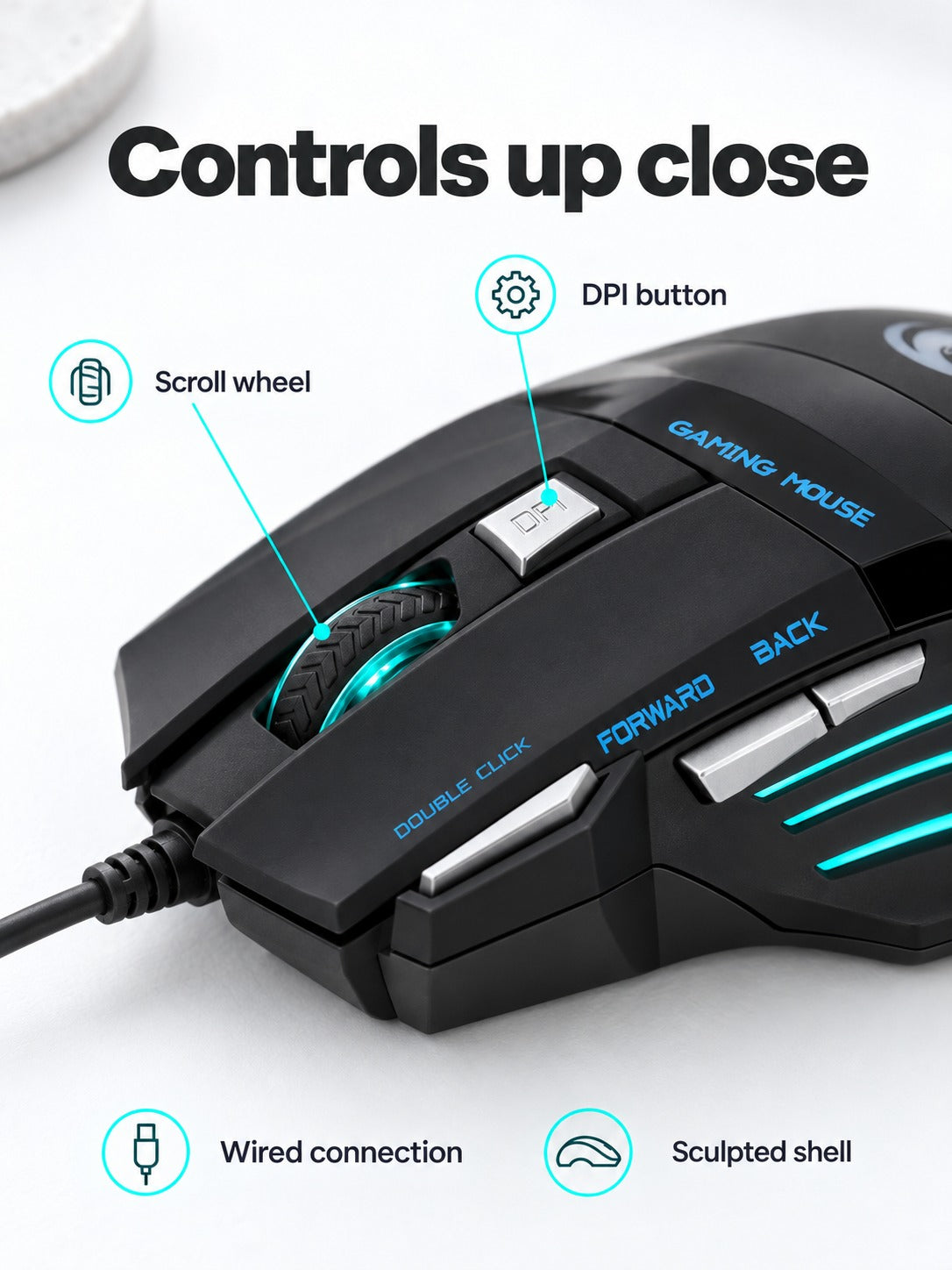Wired RGB Gaming Mouse with DPI Button and Side Keys