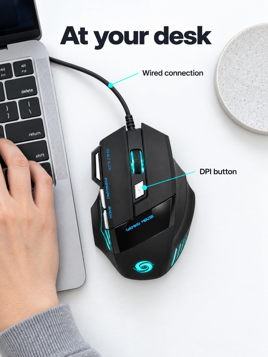 Wired RGB Gaming Mouse with DPI Button and Side Keys