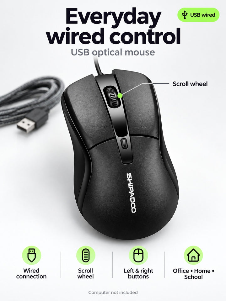 Wired USB Optical Mouse for Office, Home and School Use