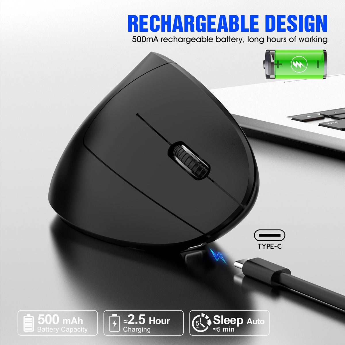 Wireless Vertical Mouse for Wrist Comfort & RGB Glow