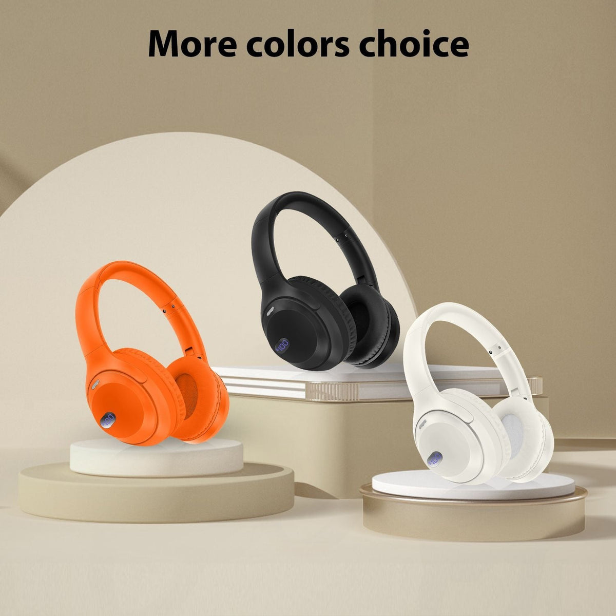 Wireless Headphones with Battery Display & Foldable