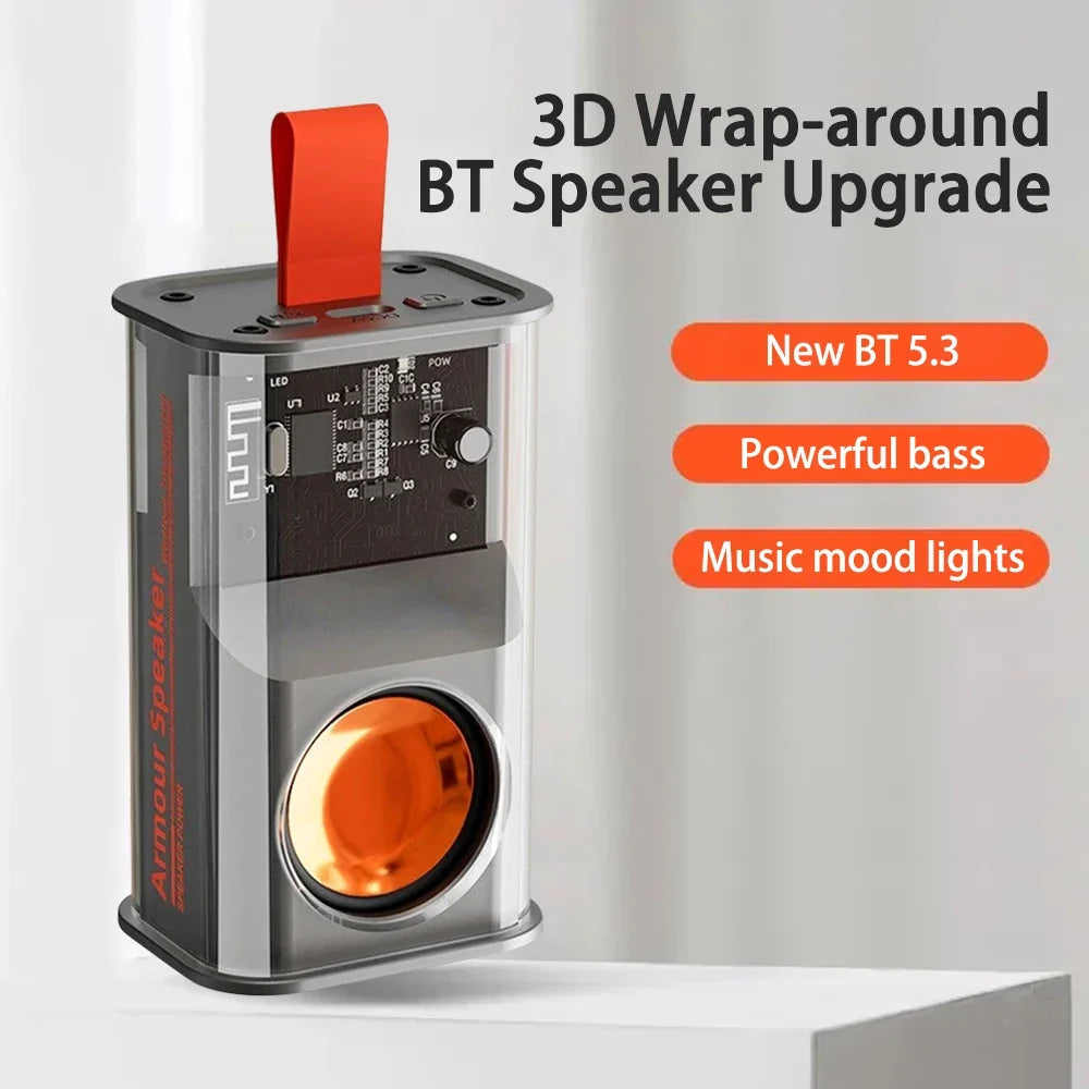 Transparent Bluetooth Speaker: BT 5.3 Bass & Mood Light