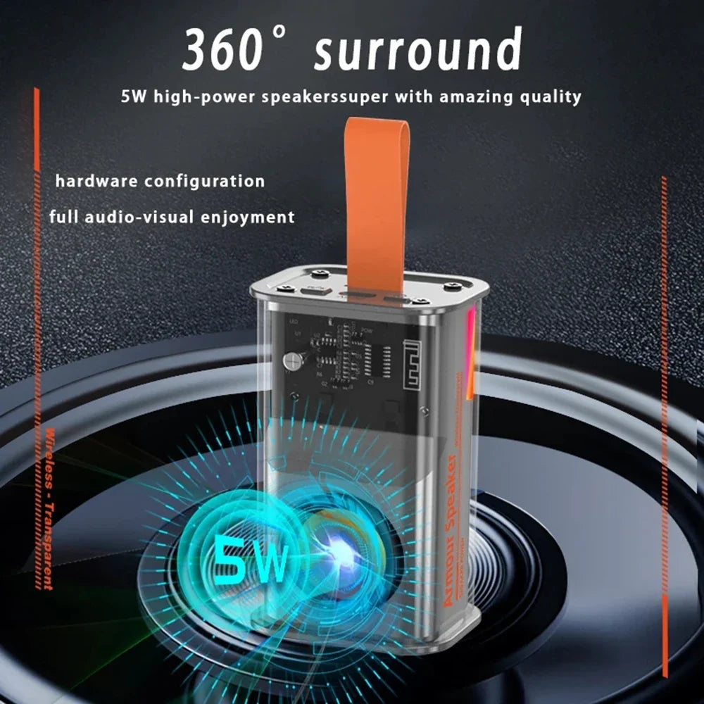 Transparent Bluetooth Speaker: BT 5.3 Bass & Mood Light