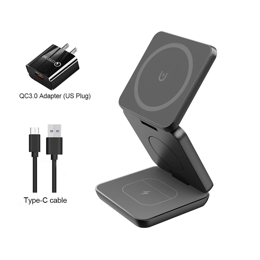 Foldable 3-in-1 Wireless Charger for iPhone & Apple Watch