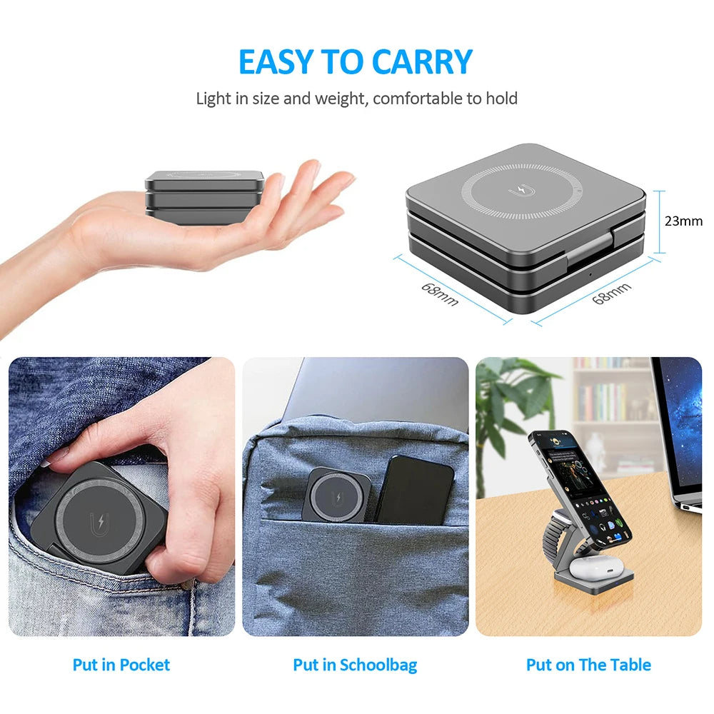 Foldable 3-in-1 Wireless Charger for iPhone & Apple Watch