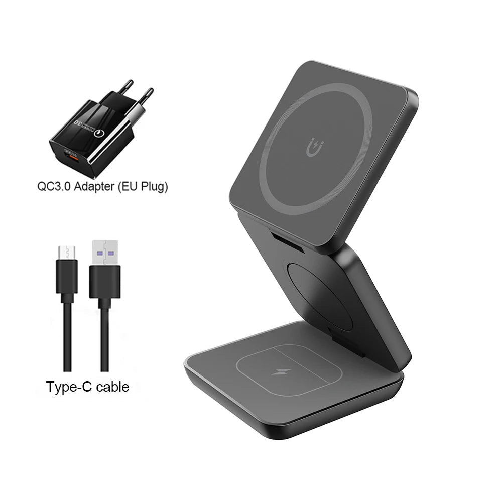 Foldable 3-in-1 Wireless Charger for iPhone & Apple Watch