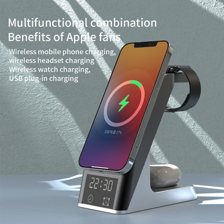 Wireless Charging Station with Clock for iPhone & AirPods