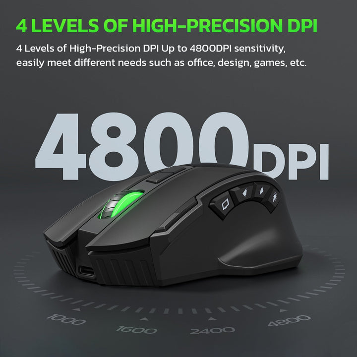 Wireless Gaming Mouse with 4800 DPI, Bluetooth & 2.4G