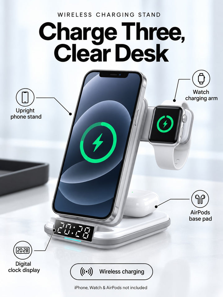 Wireless Charging Stand for iPhone, Watch & AirPods