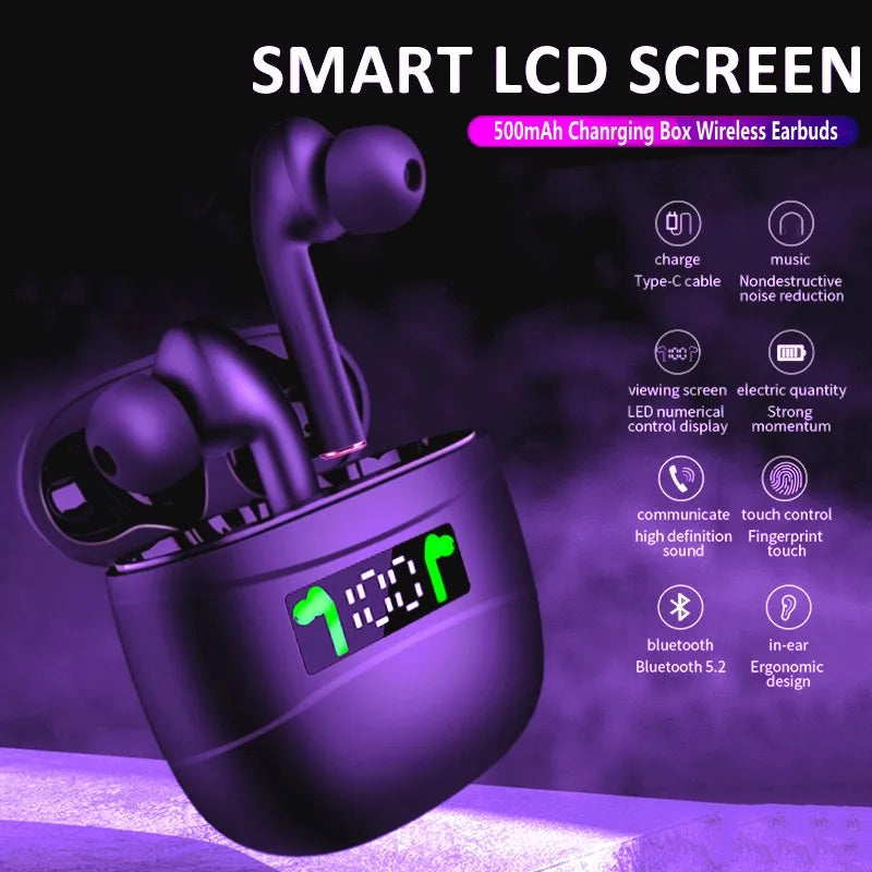 Wireless Earbuds with LED Battery Display and Secure Fit