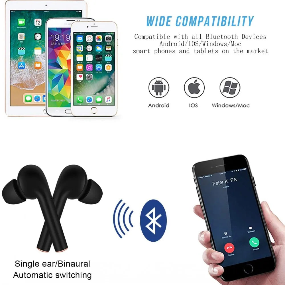 Wireless Earbuds with LED Battery Display and Secure Fit