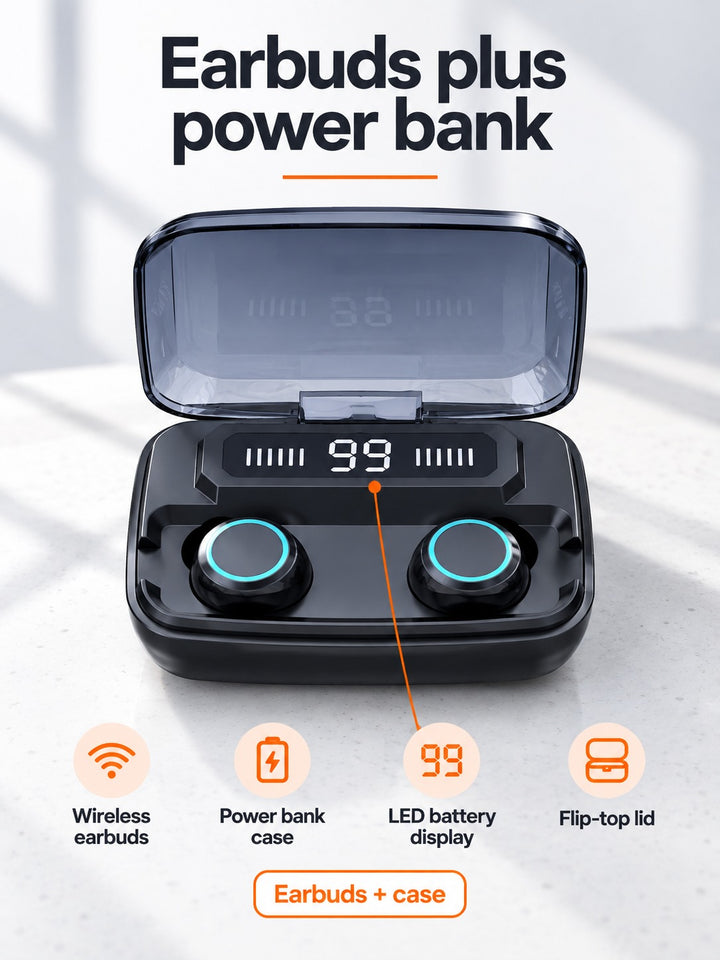 Wireless Earbuds with Power Bank Case & LED Display