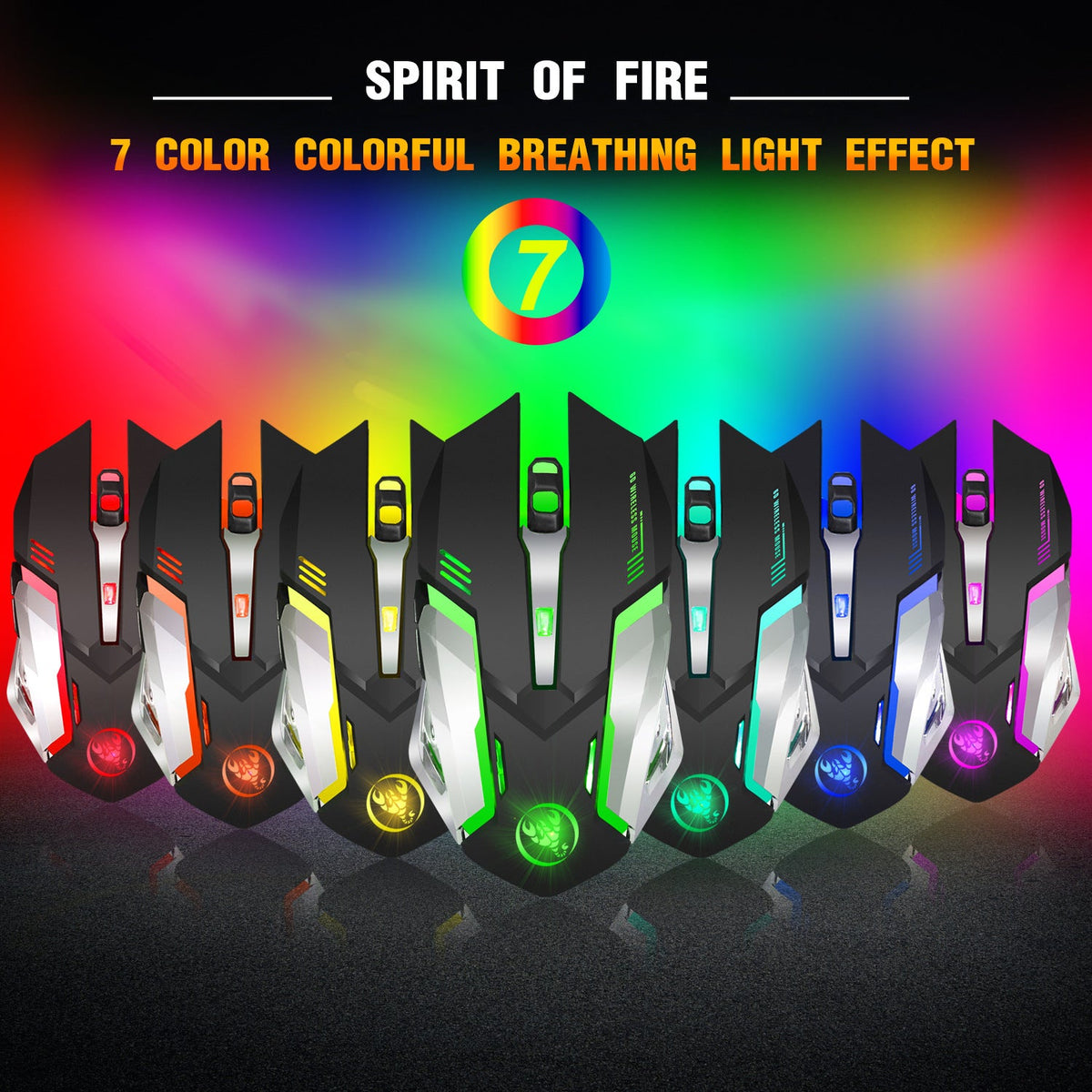 Wireless Gaming Mouse, Rechargeable RGB Breathing Light
