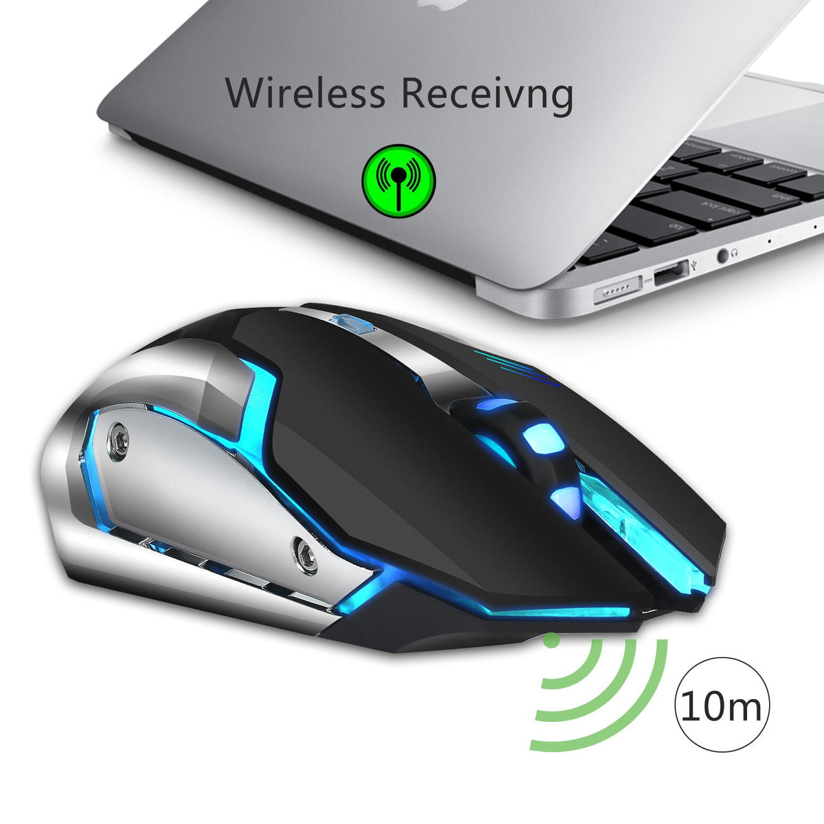 Wireless Gaming Mouse, Rechargeable RGB Breathing Light