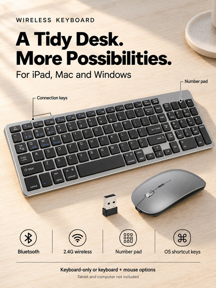 Wireless Keyboard and Mouse Set for iPad, Mac and Windows