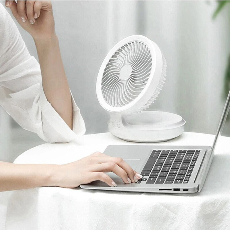 Wireless Desk Fan with Light, Tilting Head, USB Charging