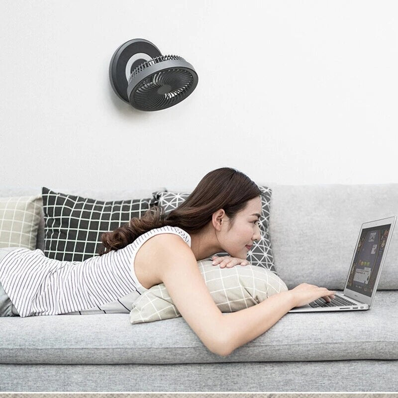 Wireless Desk Fan with Light, Tilting Head, USB Charging